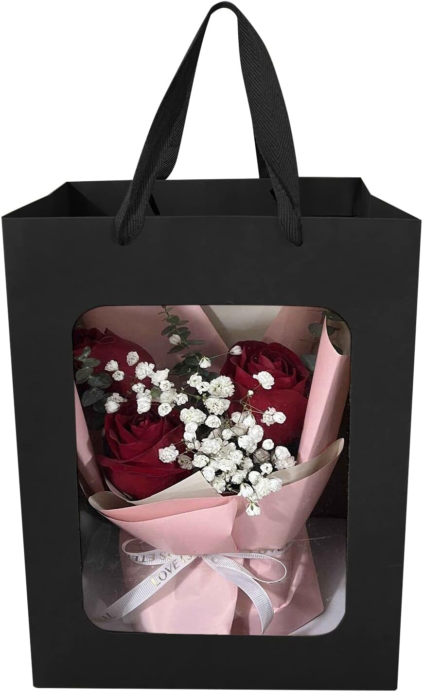 12 Pcs Black Kraft Paper Gift Bags with Window Handles