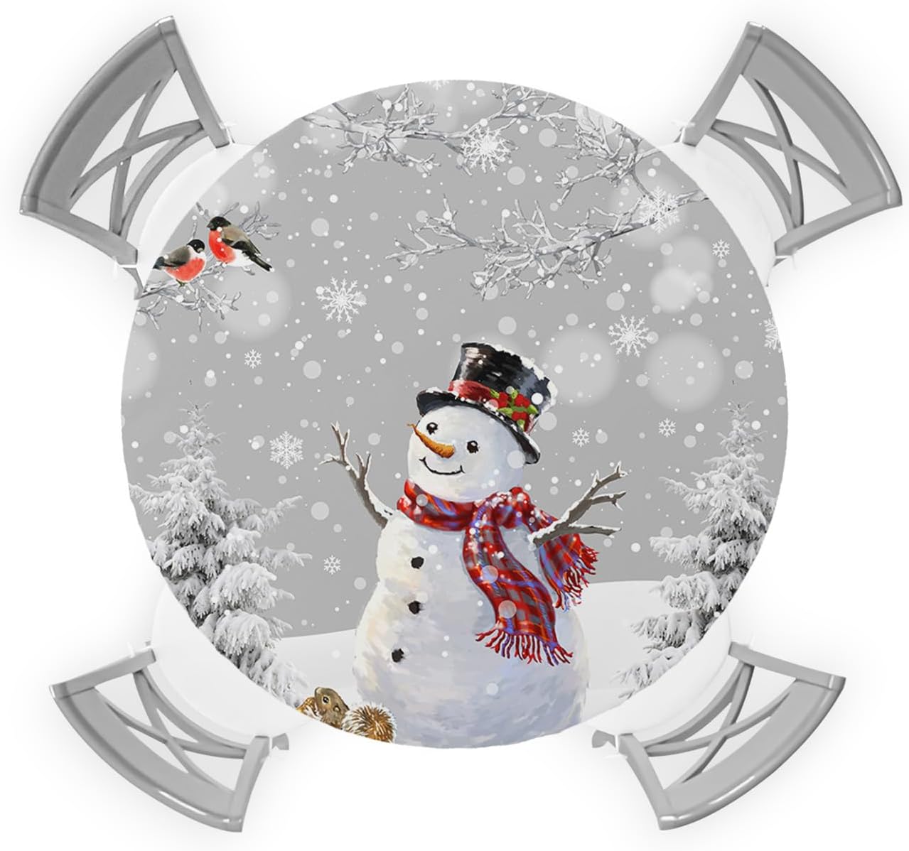 Winter Fantasy Snowman Round Waterproof Table Cover