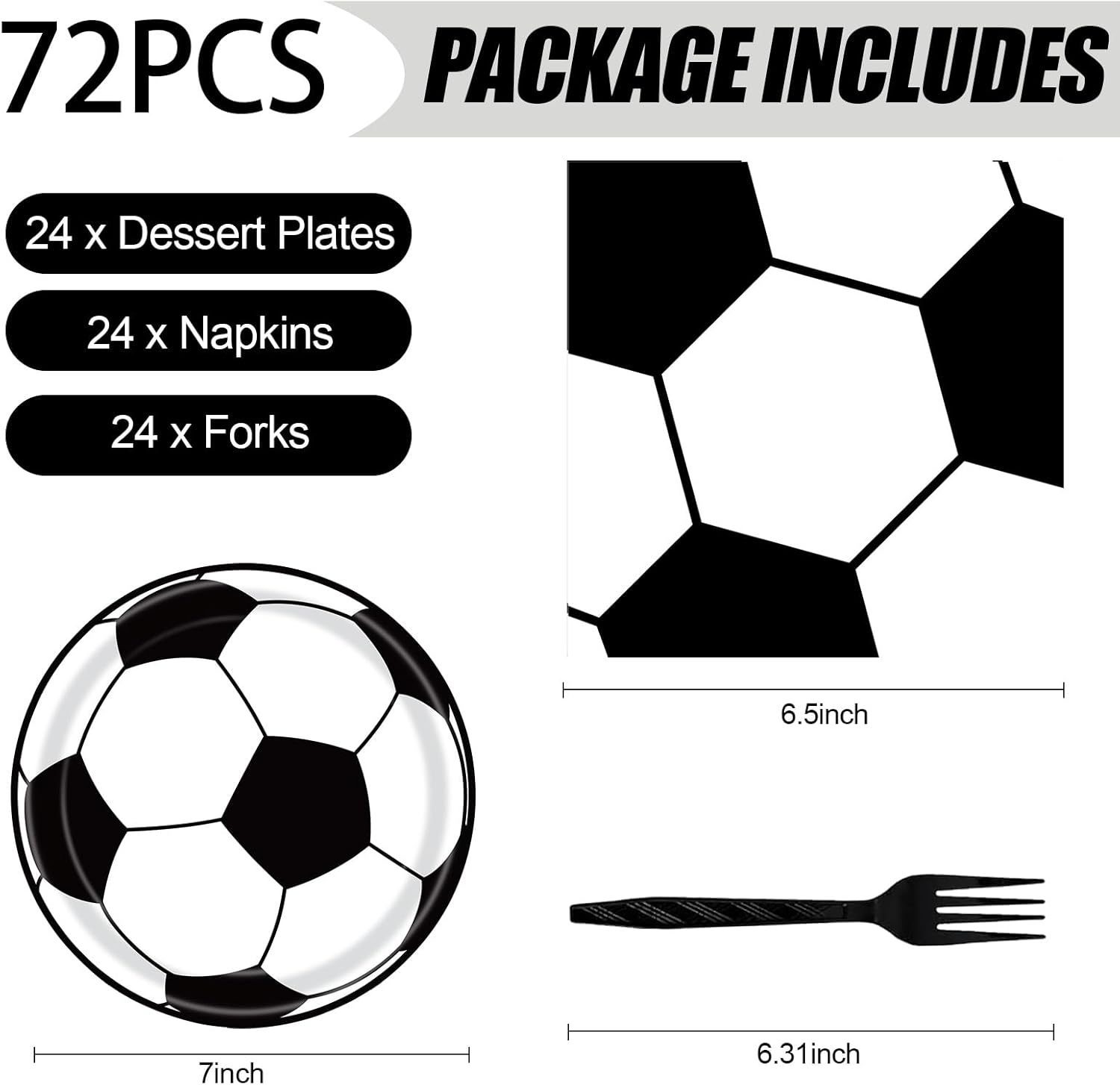 72 Pcs Soccer Themed Paper Plates Napkins Set