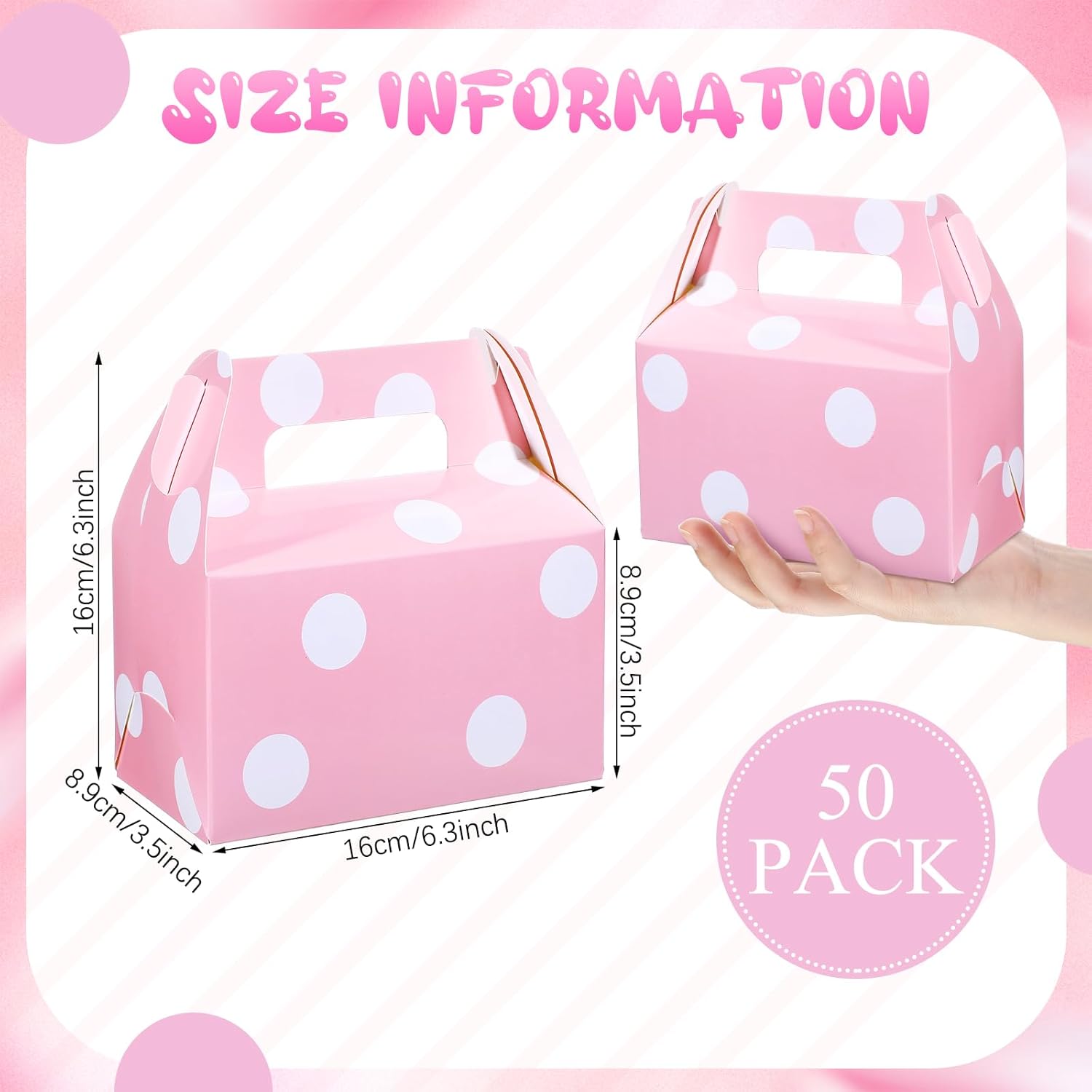 TecUnite 50 Pcs Pink Polka Dot Gift Boxes with Handles