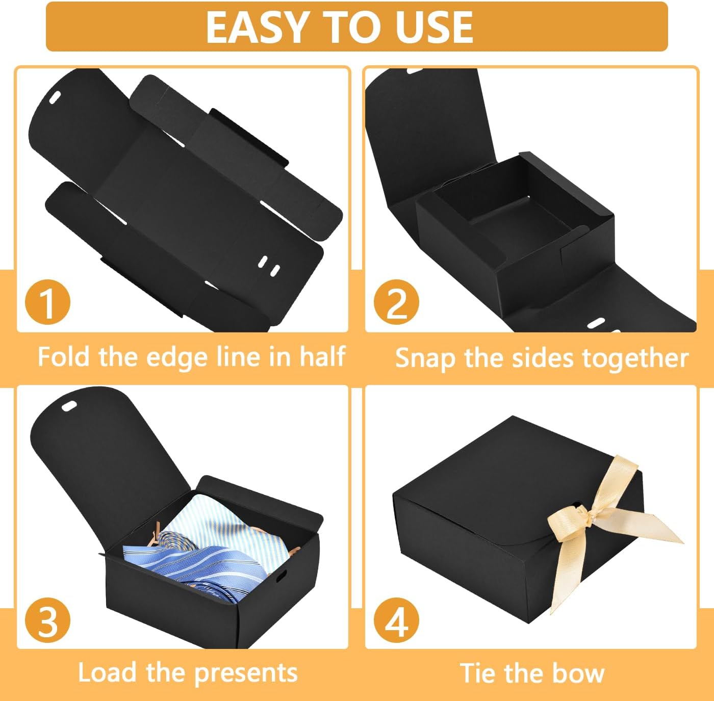 WLUSEAXI 12 Pack Black Gift Boxes with Lids and Ribbons