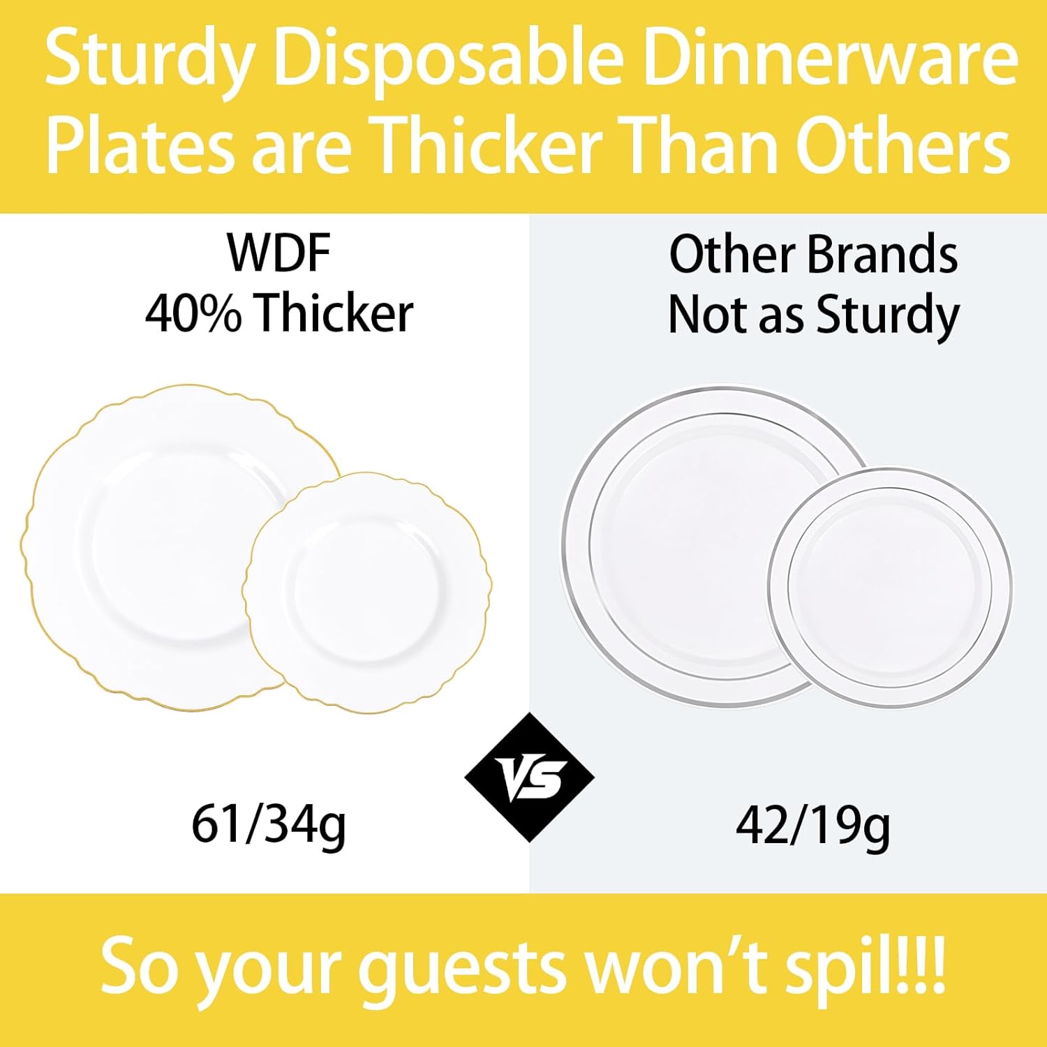 WDF 30 Guest Gold Plastic Plates Wedding Baroque Design