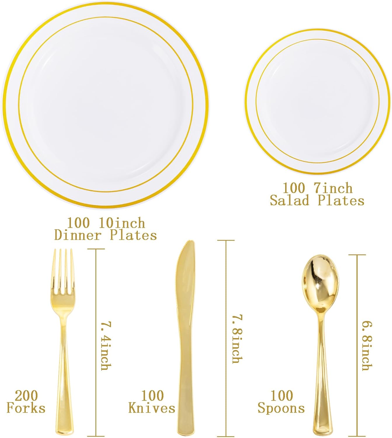 600 Pcs Gold Plastic Plates and Utensils for 100 Guests