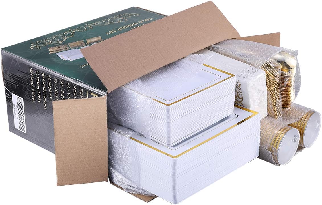 FOCUSLINE 350 Ct Disposable Dinnerware Set for 50 Guests