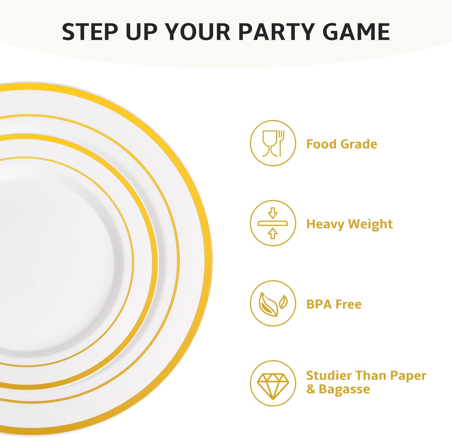 AOZITA 200 Pcs Gold Plastic Plates for Party
