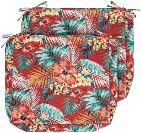 IN4 Care Patio Cushion Covers with Ties 2 Pack Chili Red Floral