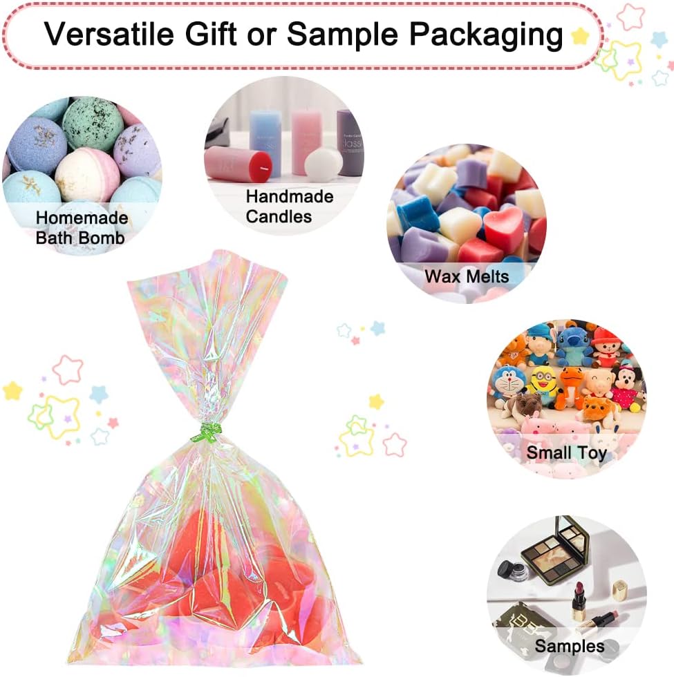 HRX Package 120pcs Iridescent Cellophane Treat Bags with Ties