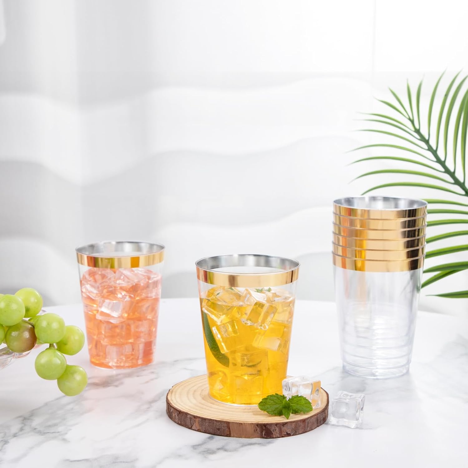 I00000 60PCS Gold Plastic Cups 10 oz Clear Disposable