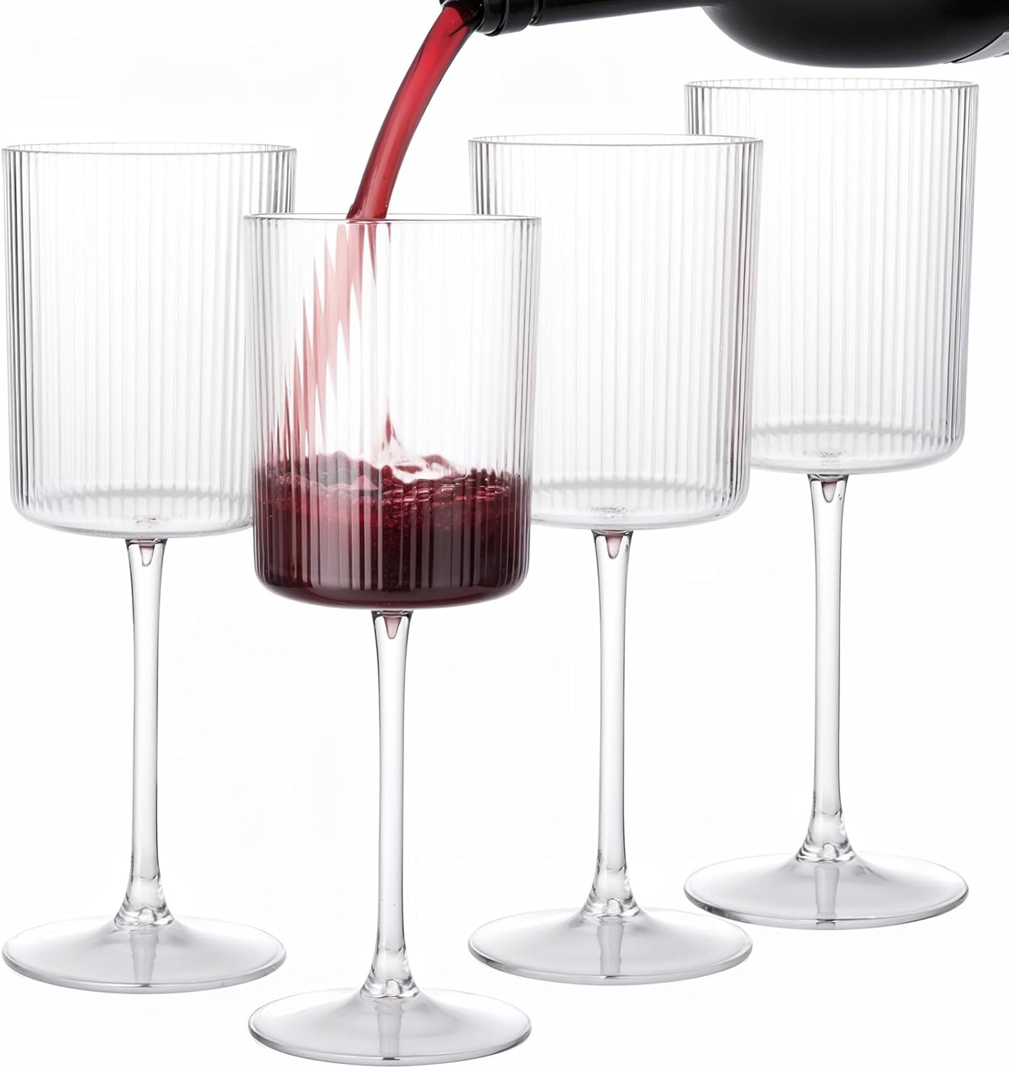 Ciaell 12PCS Plastic Ribbed Wine Glasses with Stem