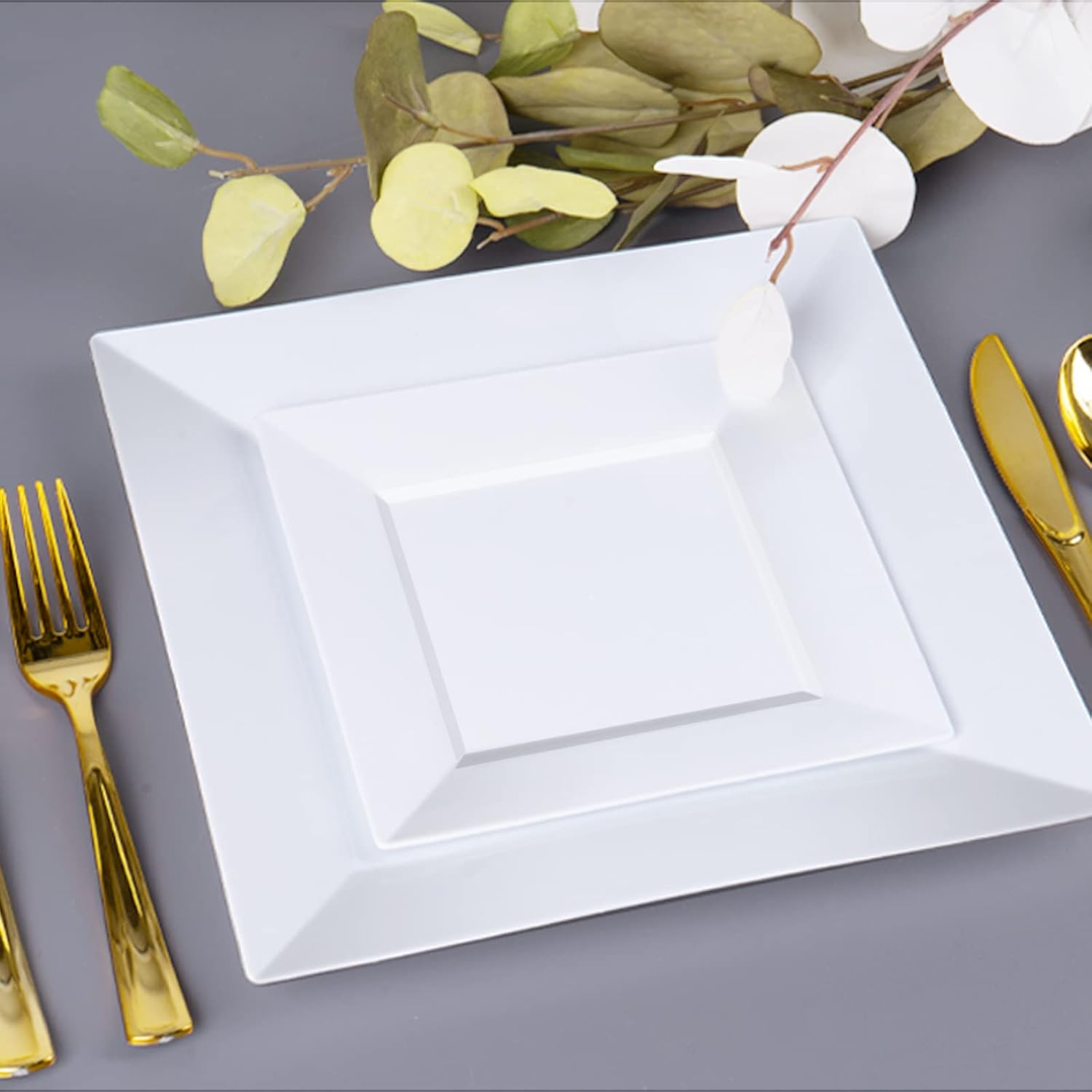 Goodluck 60 Pack Disposable Square Plates - 95 and 65 White