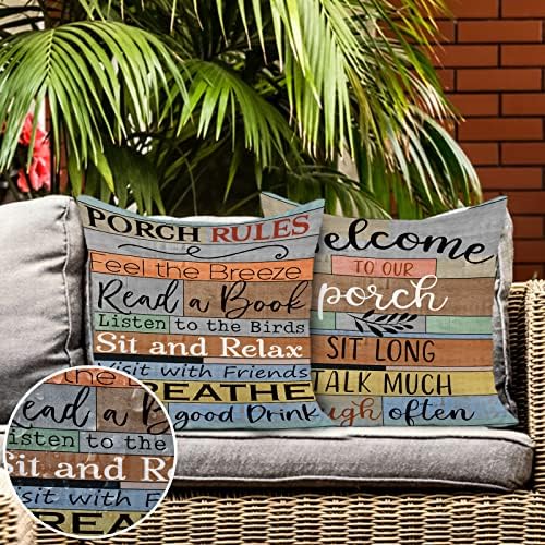 Jartinle Porch Rules Sign Pillow Covers Set of 2 Brown 16x16