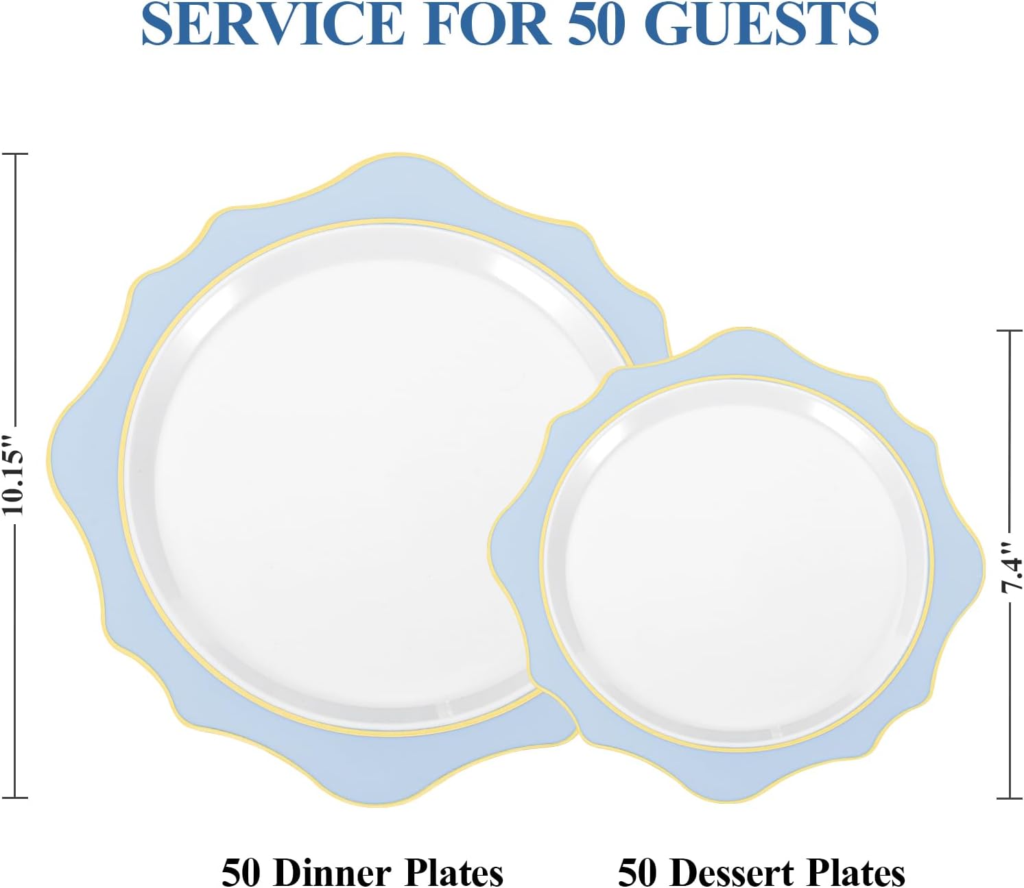 100 PCS White Blue Disposable Plates for 50 Guests Party Wedding Graduation