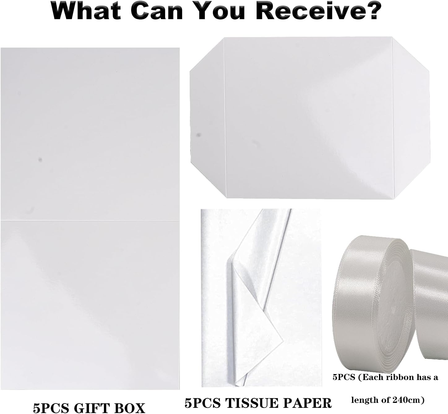 Jaywayang 5 Pack White Gift Boxes with Lids Ribbons and Tissue Papers