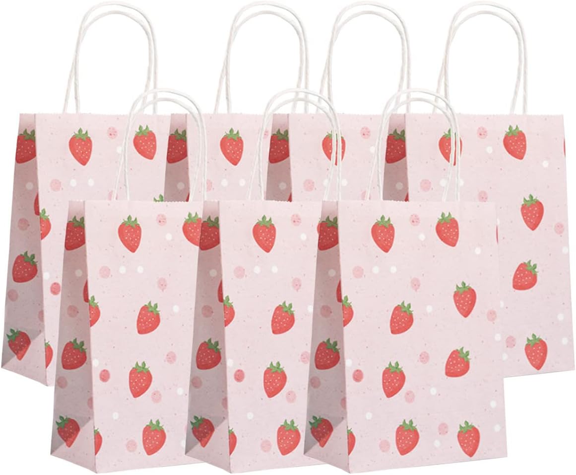 KoberrLi 16Pcs Strawberry Gift Paper Bags with Handles