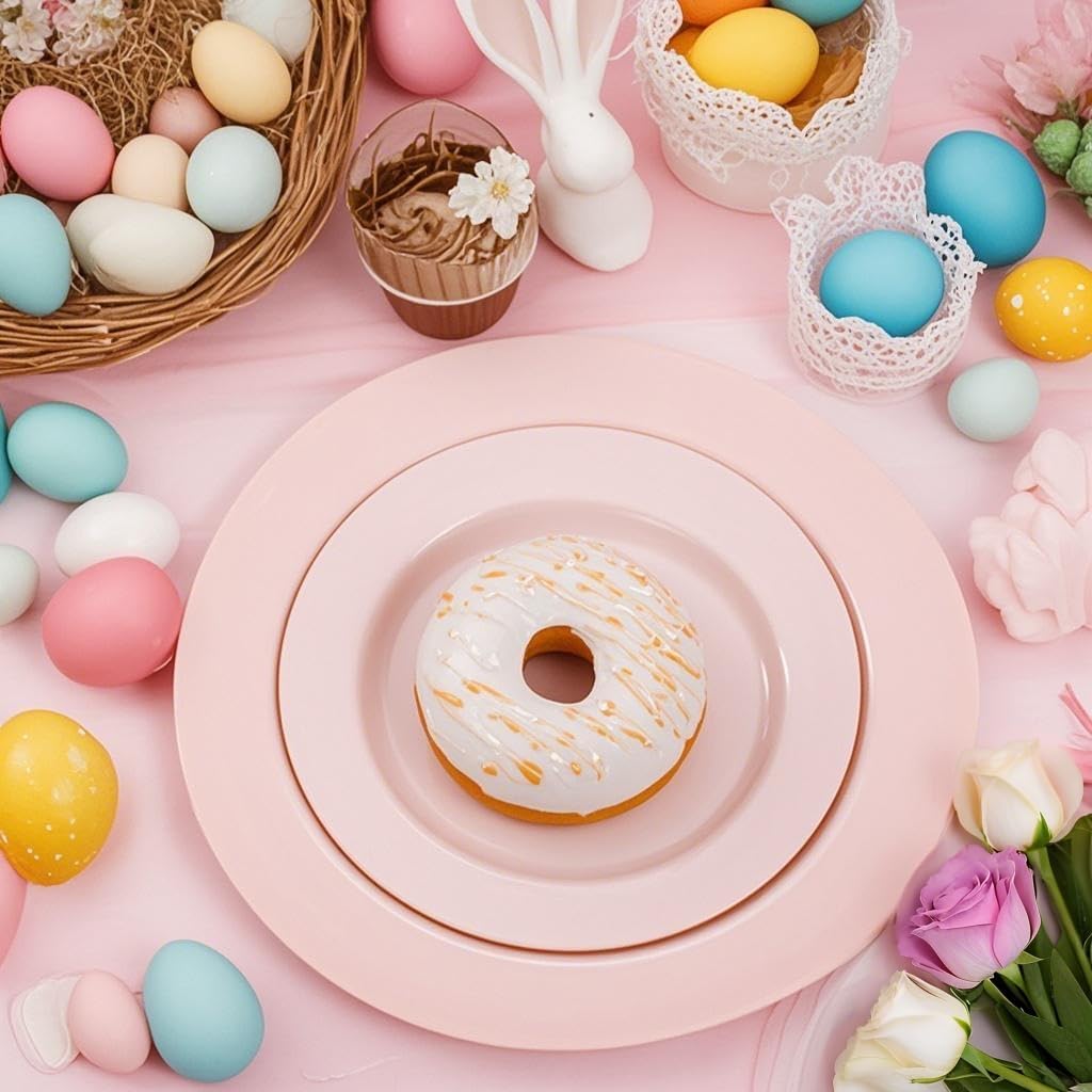 FLOWERCAT 100PCS Pink Plastic Plates Set for 50 Guests