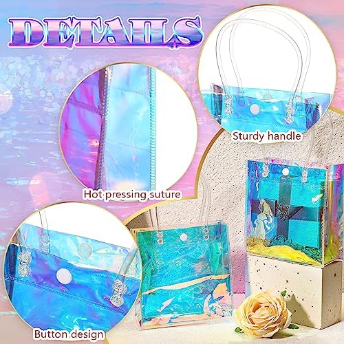 Sherr 16 Pcs Iridescent Clear Gift Bags with Handles