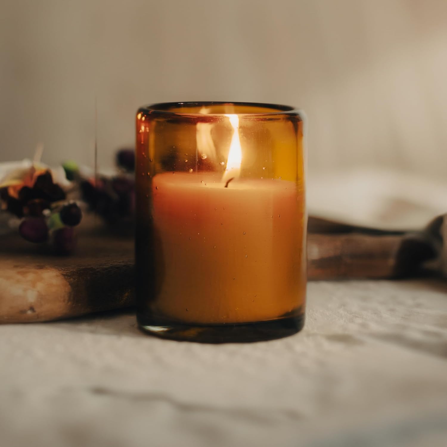 Spruce Essential Oil Candle in Amber Glass Vessel