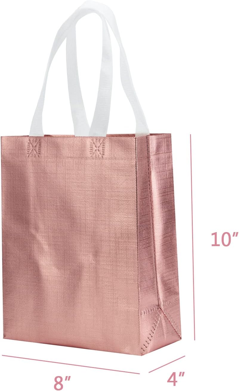 GANKEIC 8x4x10 Reusable Rose Gold Gift Bags With Handles Pack of 12