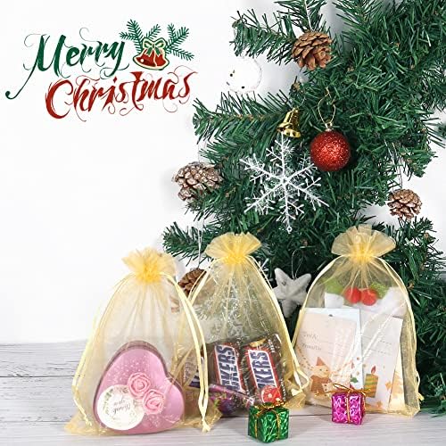 HRX Package 100pcs Gold Organza Drawstring Bags