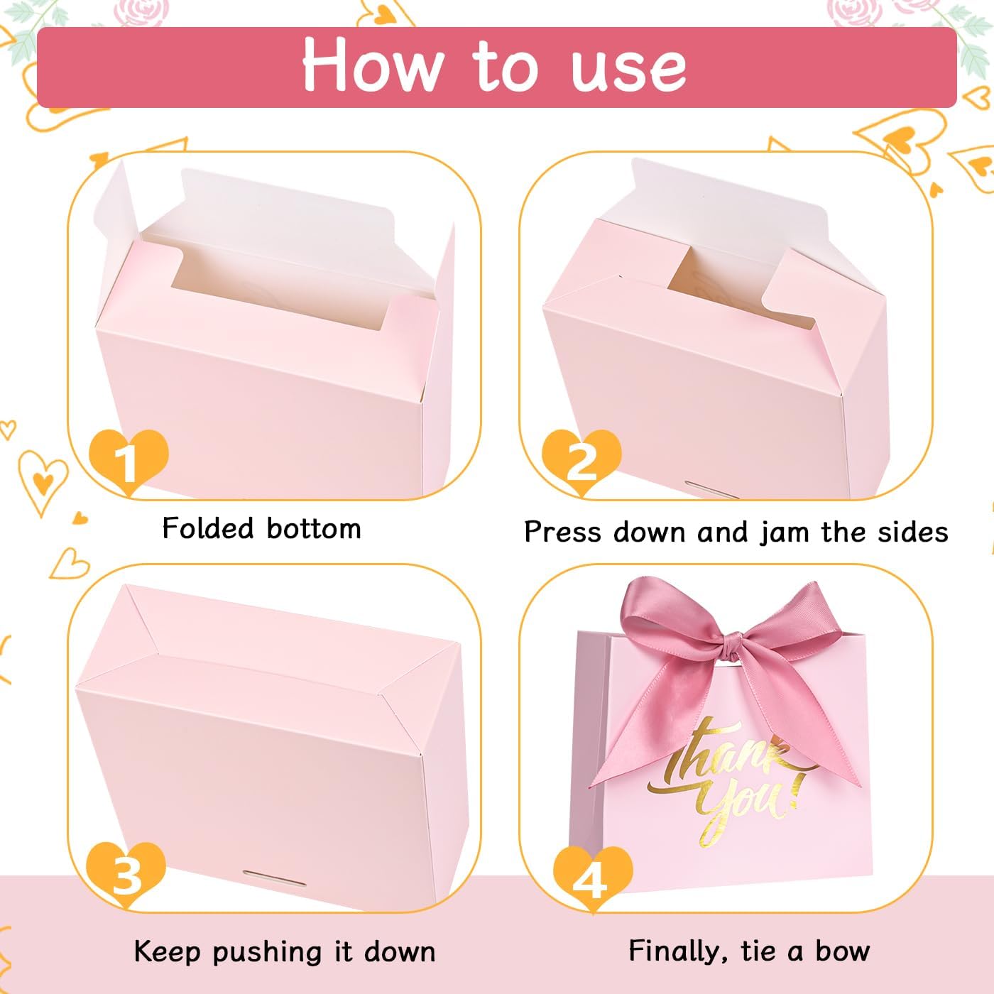 DECHISY 50Pack Mini Pink Gift Bags with Ribbons