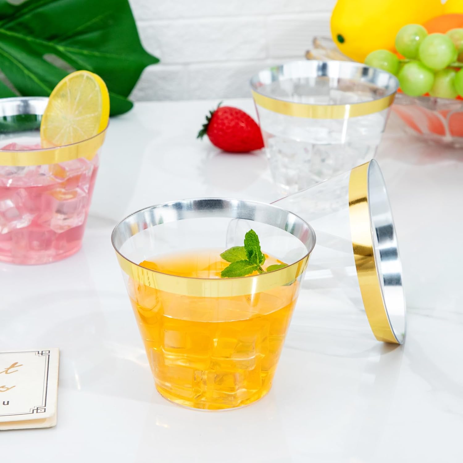 I00000 60PCS Gold Plastic Cups 9 oz Clear Disposable