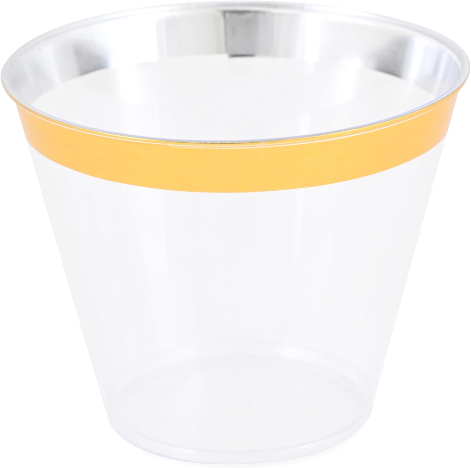 Premium Gold Rim Clear Plastic Cups 9 Oz 30 Pcs Set