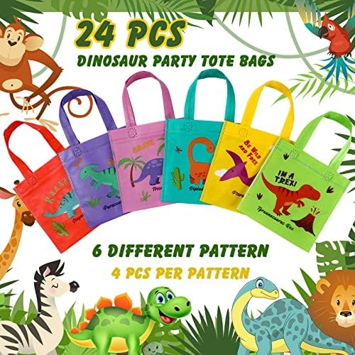 Tallew 24 Dinosaur Party Favor Bags with Handles Reusable