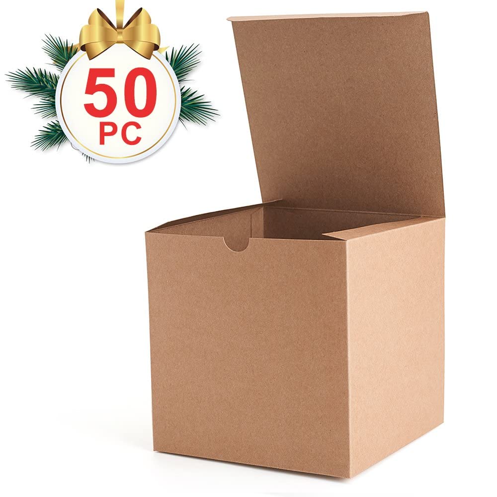 MESHA 6x6x6 Gift Boxes with Lids 50 Pack Brown Kraft