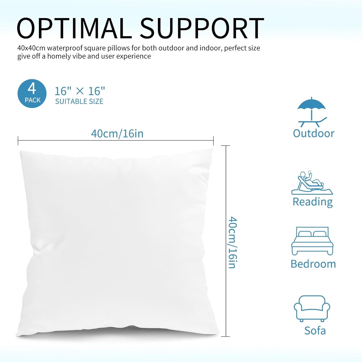 Fixwal 4 Pack 16x16 Waterproof Pillow Inserts