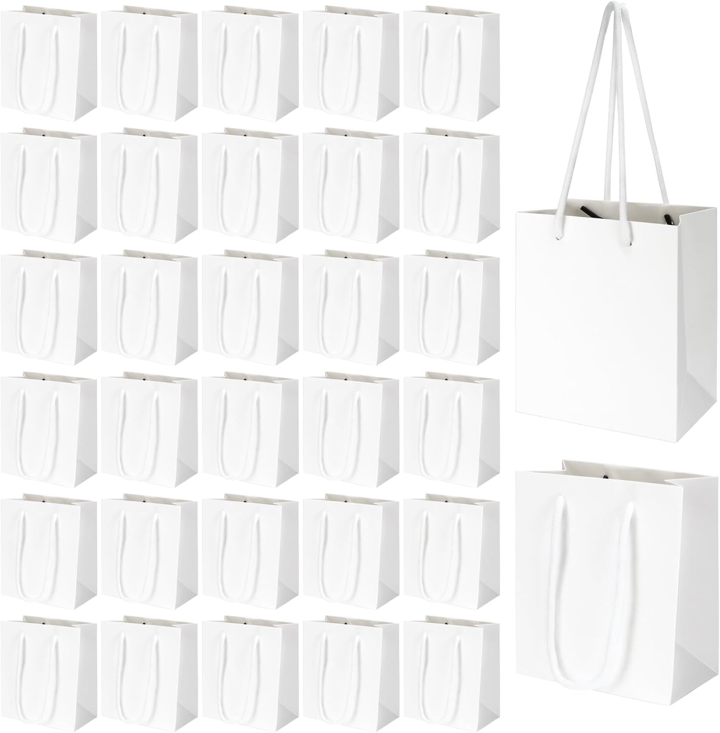 Rcybeo 50 Pack Mini White Gift Bags with Handles