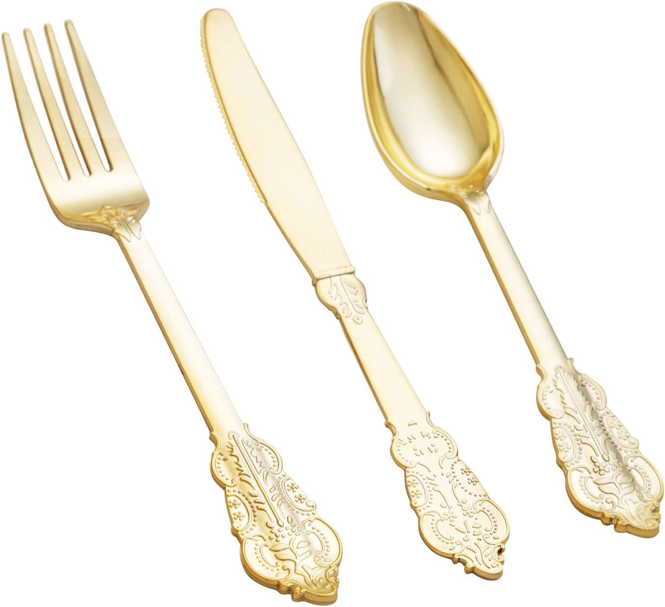 BUCLA 600 Pieces Gold Plastic Silverware Set