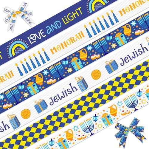 ALIBBON Hanukkah Grosgrain Ribbons 6 Rolls 30 Yards