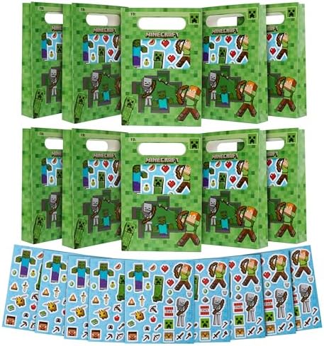 Minecraft Party Favor Bags 10 Pcs Kids Themed Gift Bags