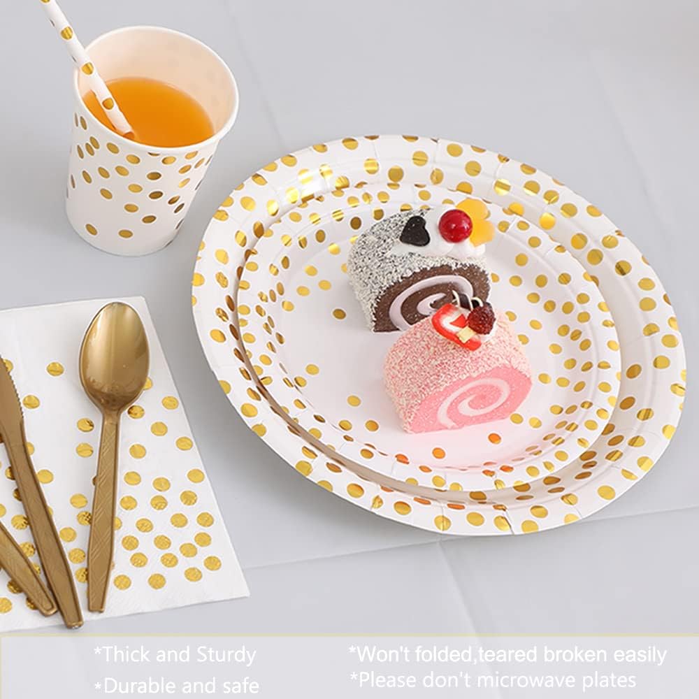 Golden Dots Disposable Paper Plates 100 Pack 50x9 50x7