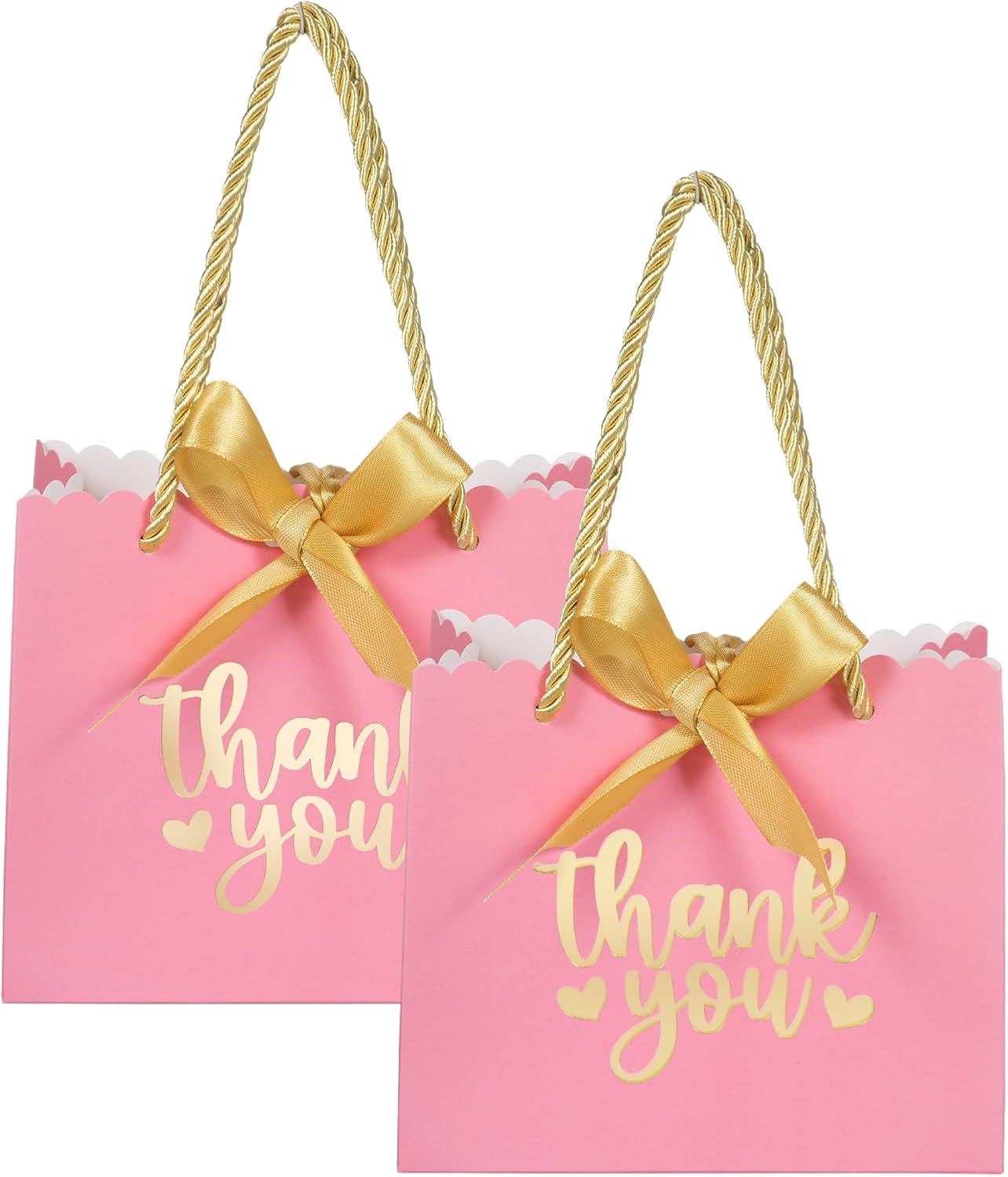50 Pack Pink Mini Gift Bags with Handles and Bow