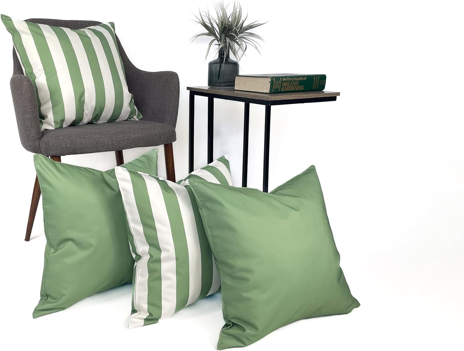 Ensperta Pack of 2 20x20 Waterproof Light Green Striped Throw Pillow Covers