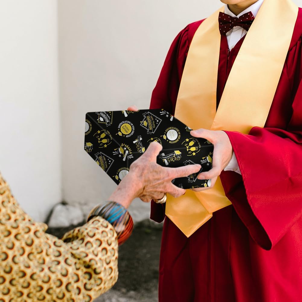 Boerni Graduation Gift Wrap Paper Black Gold