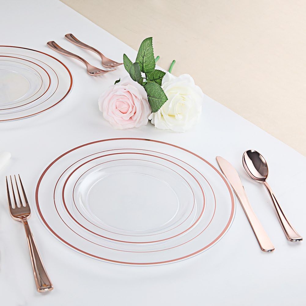 I00000 60 Pcs Rose Gold Plastic Plates Set
