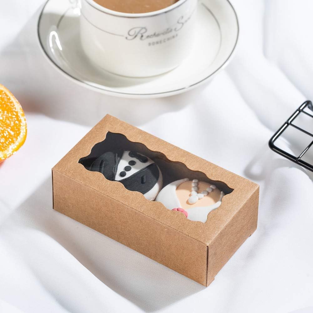 JCXGRVC 24PCS Natural Brown Kraft Macaron Boxes with Clear Window