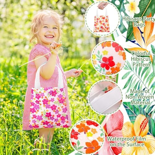 Kolldenn 24 Pcs Hawaiian Tote Bags with Handles