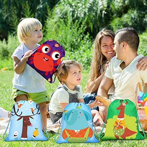 WILLBOND 24 Pack Safari Animal Drawstring Gift Bags for Kids