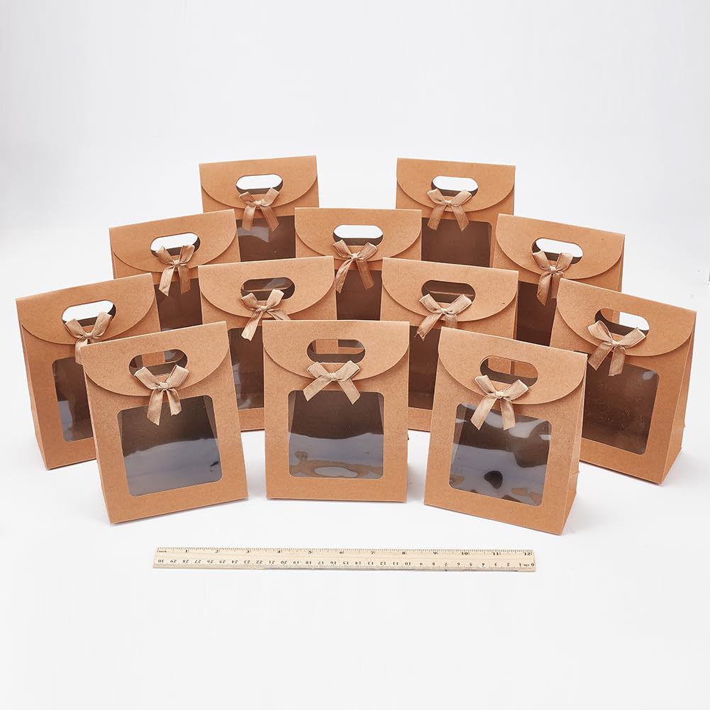 NBEADS 24 Pcs Mini Kraft Bags with Clear Window