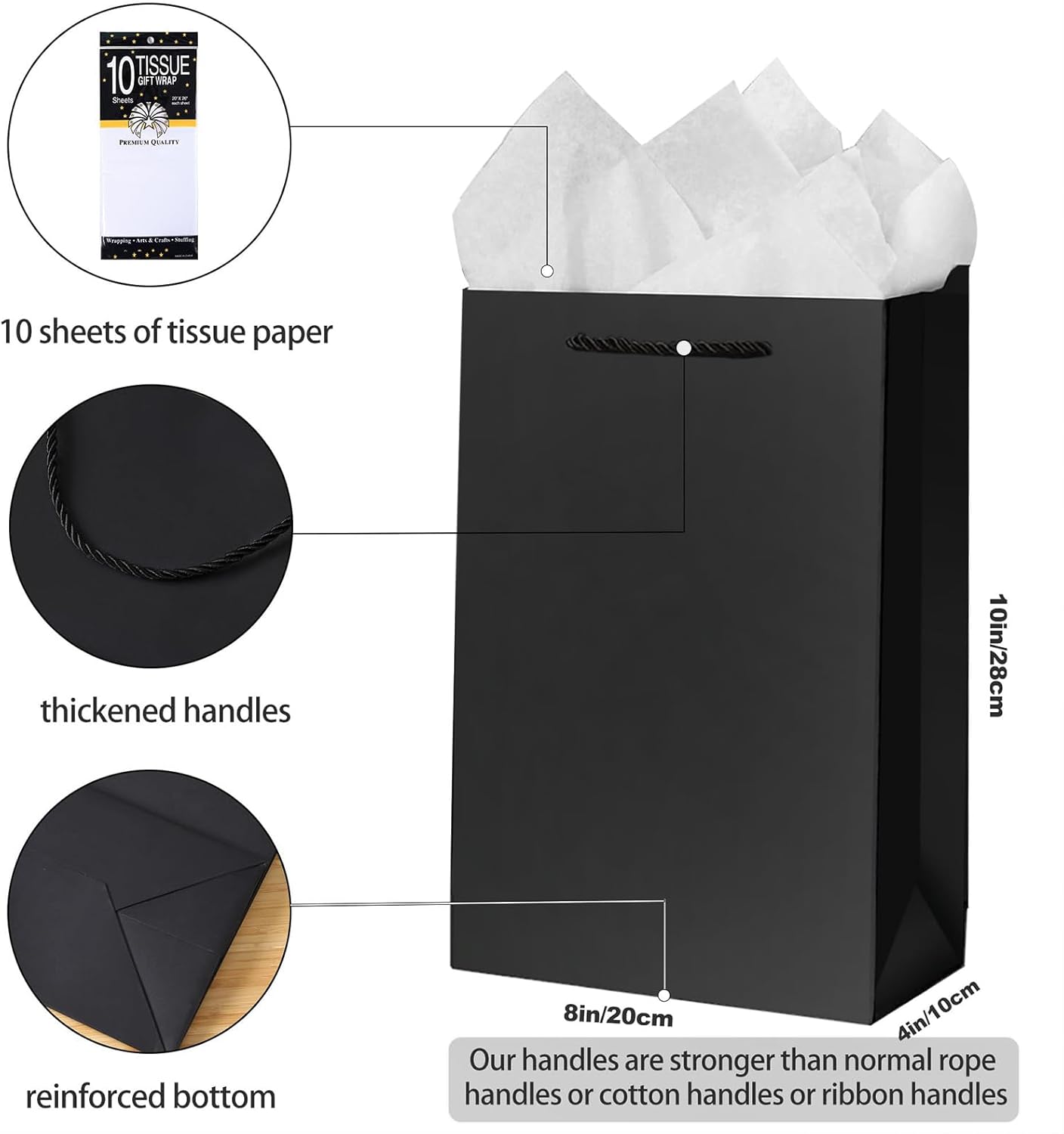 SHIPKEY 10 Pcs Black Gift Bags with Handles