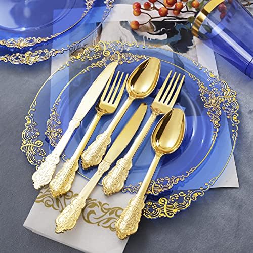 Nervure 175PCS Clear Blue Plastic Plates Set