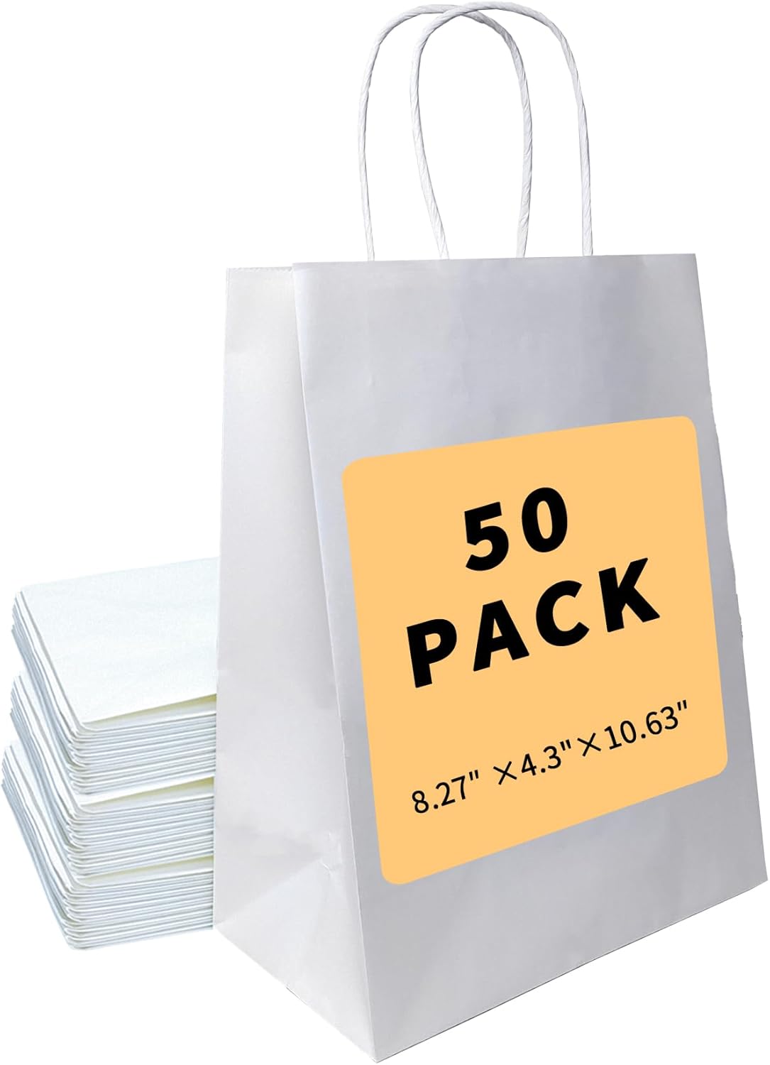 50 Pack White Gift Bags with Handles 825x43x106 Inch
