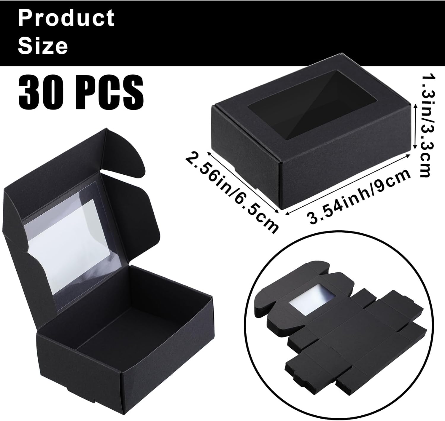 Zonon 30 Pcs Mini Kraft Soap Boxes with Window Black