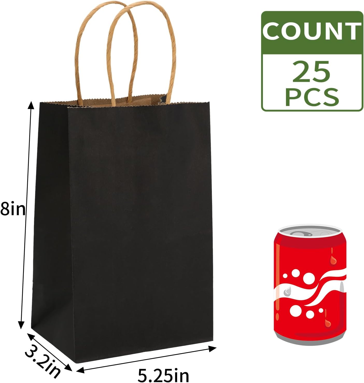 Moretoes 25pcs Black Kraft Gift Bags with Handles