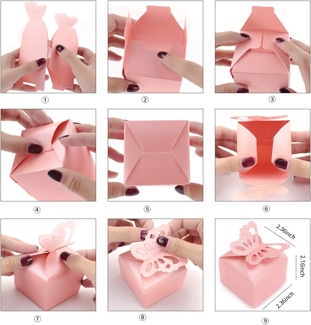 Kslong 50pcs Pink Butterfly Favor Boxes