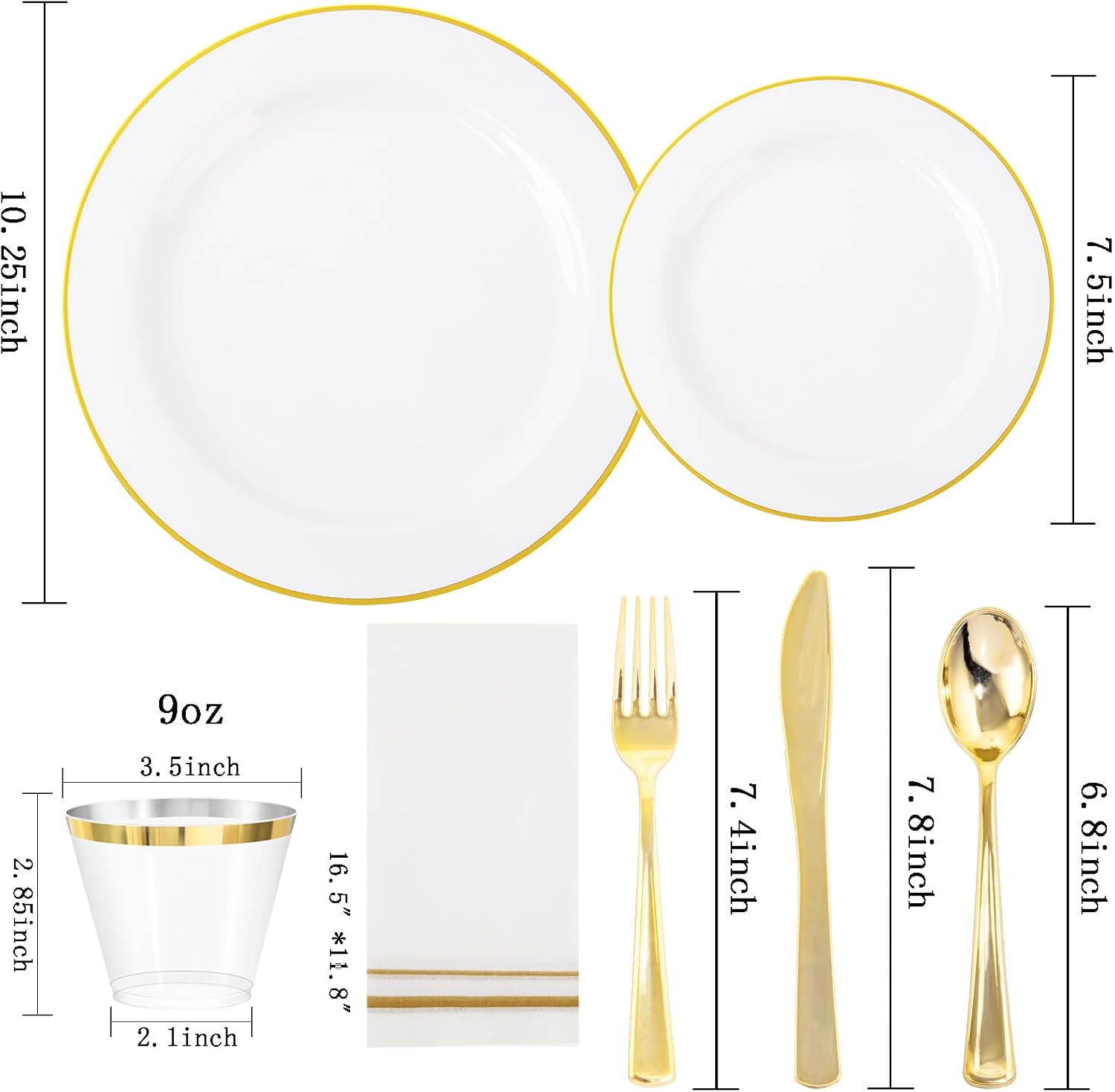 SUT 350 PCS White Gold Disposable Dinnerware Set for 50 Guests