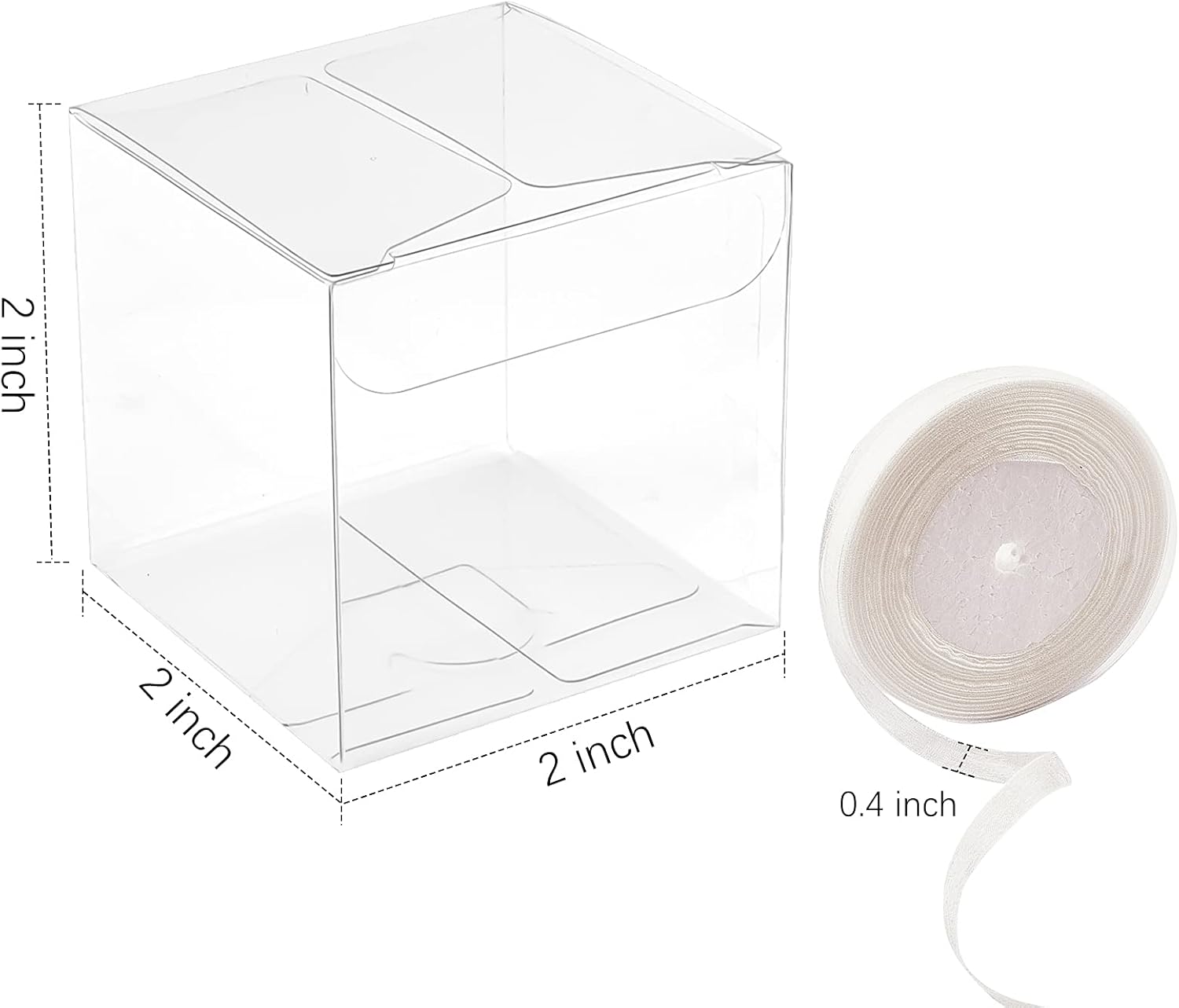 100 Pack Clear 2x2x2 Inch Favor Boxes with Ribbons